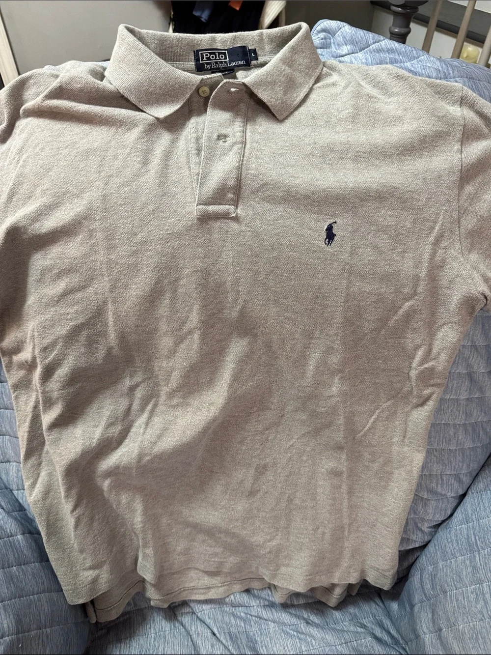 Polo by Ralph Lauren Men's Tan Polo with Navy Pony